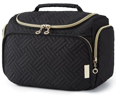 BAGSMART Travel Toiletry Bag, Large Wide-open Travel Bag for Toiletries, Makeup Cosmetic Travel Bag with Handle, Black-M