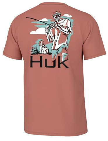 HUK Mens Fishing Graphic Tee, Performance Short Sleeve, Quick-Dry, Fletch N Bones - Sunburn, Small