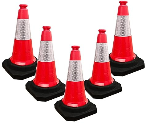 Berry 50 cm trafikkon | Hög synlighet säkerhetstron med svart bas | 20 tum PE bärbar vägkon för gata, uppfart och parkeringssäkerhet | vindbeständig reflekterande trafikkon (set med 5)