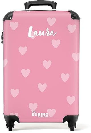NoBoringSuitcases.com Valigia Bambini, Trolley Bambina, Valigia Per Bambini, Valigie, Valigia Bambina Trolley, Valigia Rosa, Valigia Personalizzabile, 55x40x20 cm (Motivo di cuori - Rosa)
