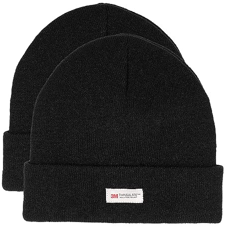 Heatwave Pack of 2 Mens Knitted 3M Thinsulate Insulated Thermal Ski Beanie Hats Warm Classical Design Modern and Super Soft Outdoor Winter Hat with Turn Up Cuff, Black