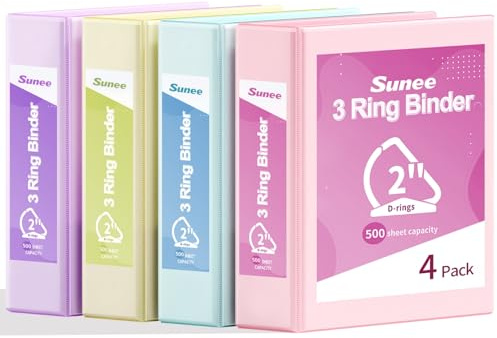 SUNEE 3 Ring Binder 2 Inch, Clear View Binder Three Ring PVC-Free (Fit 8.5x11 Inches) for School or Office Supplies, Assorted Pastel, 4 Pack