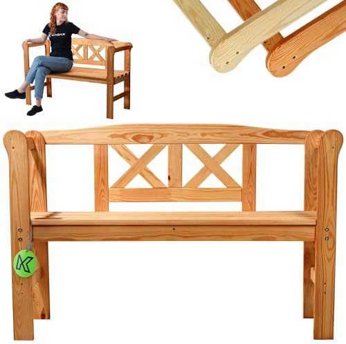 KADAX - Banco de jardín - 120 x 47 x 81,5 cm - Tablero de fibra de madera - con espacio de almacenamiento y respaldo - Resistente a la intemperie - para jardín, balcón - Marrón/Talla X