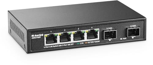 MokerLink Switch Ethernet 4 porte 2,5G con 2x10G SFP, 4 porte 2,5G Base-T compatibili con 10/100/1000Mbps, switch di rete fanless non gestito in metallo