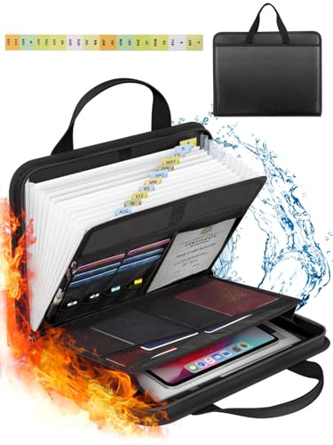 onvvippiv Important Document Organizer Folio Accordion File Organizer Fireproof Expanding File Folder Storage Box with Zipper Labels 13 Pockets for Business Office Receipt Travel