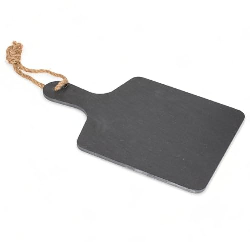 MIJOMA | Elegante placa de pizarra con asa y cinta de yute incluida para colgar | Coloca tus obras maestras culinarias, aprox. 26 x 18 cm