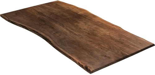 SAM Tischplatte 200x100 cm | Holzplatte Akazienholz massiv + nussbaumfarben + lackiert | Baumkanten-Platte für Heimwerker, Arbeitsplatten, Tische & UVM. | Kombinierbar mit unseren Tischgestellen