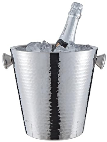 Buckingham Wine Bottle Cooler Stainless Steel Champagne Bucket Double Wall Insulated Chiller Elegant Ice Bucket for Parties Tabletop 22 cm 4.8 litres (Hammered Effect)