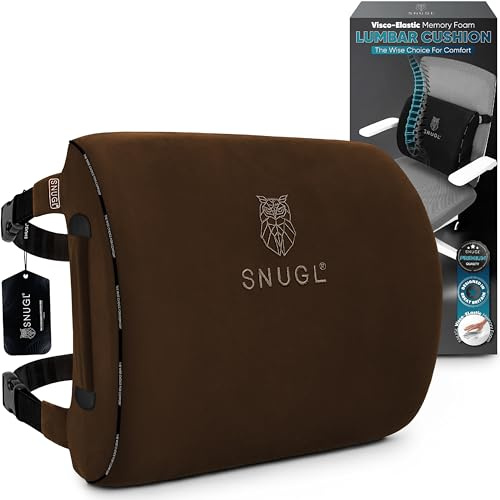 SNUGL Cuscino Lombare Supporto Schiena per Sedia da Ufficio | Cuscino Ortopedico in Memory Foam | Correttore Postura Uomo Donna | Cuscino Sedile Auto | Accessorio Ergonomico per Ufficio (Marrone)
