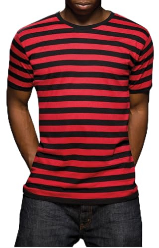 Compatible con Mantis – Camiseta de manga corta para hombre retro de rayas estilo marino, camiseta de manga corta y cuello redondo, certificada Oeko-Tex 100, algodón en conversión, vegana, rojo, XL