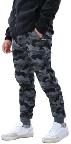 LY4U Pantalón de Chándal Hombre, Joggers de Camuflaje con Bolsillo con Cremallera, Pantalón de Gimnasia Transpirable con Cintura Elástica para Entrenamiento de Carrera, Gris L