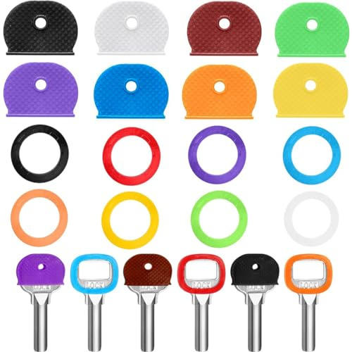 KOLZEMV 16 Piezas Juego de Tapas para Llaves Flexibles en 8 Colores Surtidos Etiquetas de Codificación identificador de llaves para Llaves de Casa Planas Estándar, 2 Estilos