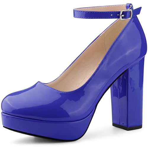 Allegra K Women's Platform Ankle Strap Chunky Heel Mary Janes Pumps Blue 8 UK/Label Size 10 US