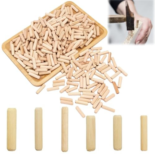 Chevilles Bois,600pcs Tourillon Bois,Chevilles en Goujon Bois,Coniques Rainurées,Goujons Tourillon Bois,pour Fraisage,Rainurage,Artisanat,Bricolage,Travail du Bois