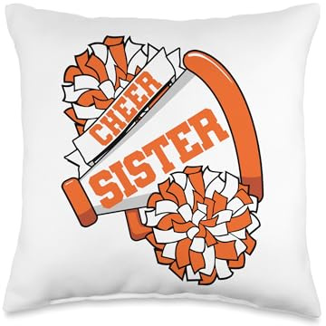 Cheer Sister with Megaphone and Pom Poms Orange Throw Pillow