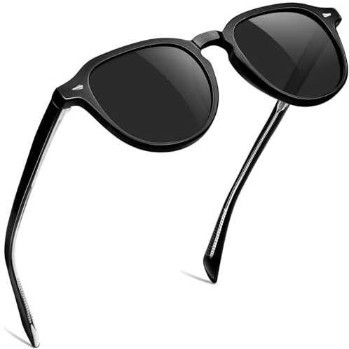 KANASTAL Retro Gafas de Sol Redondas Negras Mujer y Hombre Polarizadas Oscuras Pequeñas Vintage Clasicas Protección UV400 Conducir Pesca - Negro Brillantes