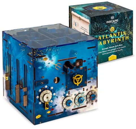 INSCAPE Atlantis Labirinth – Cluebox – Scatola puzzle in legno – Scatola puzzle – Escape Room gioco per adulti e bambini – Giochi di aglio – Puzzle in legno 3D – Giochi di pensiero – Confezione regalo