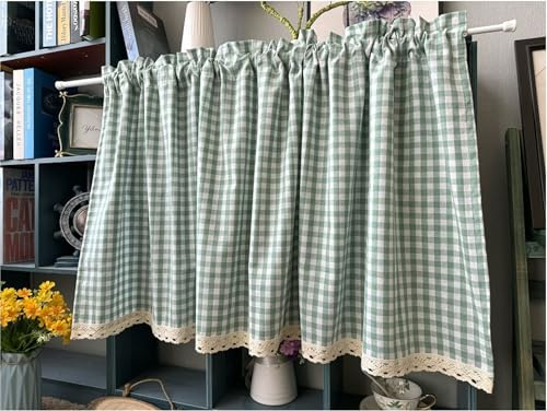 izielad Grön buffel pläd café bondgård köksgardin Gingham rutig halvfönster kort gardin för kök badrum 140 (B) x 40 cm (H) 55 (B) x 15,75 tum (H)
