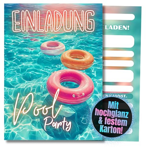 HIDEBLOOM Biglietti di invito per feste in piscina, compleanno per bambini, 12 pezzi, formato DIN A6 (10,5 cm x 14,8 cm), invito, piscina, compleanno, feste in piscina, compleanno per bambini