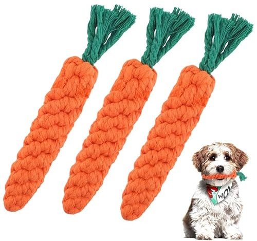 KOZOY Jouets à Mâcher pour Chien Carotte, 3 Pièces Jouet Chiot pour Les Dent en Corde Tressée en Coton, Cadeau Jouet Chiots Interactifs pour Chien de Petite et Moyenne