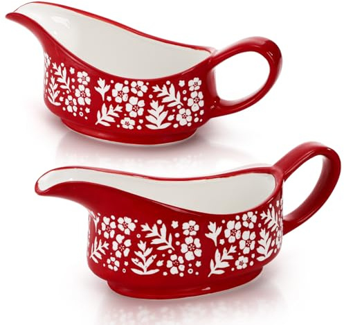 ZOOFOX 2 Pack 17oz Gravy Boat, Ceramic Sauce Boat with Easy-Pour Spout and Handle, Large Gravy Bowl for Sauces, Dressings, Creamer, Thanksgiving, Christmas, Microwave and Dishwasher Safe