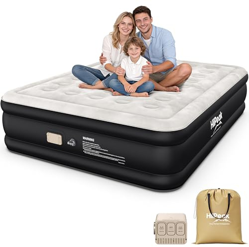 HiiPeak Matelas Gonflable 2 Personnes avec Pompe Électrique Intégrée, Lit Gonflable Double en PVC Résistant avec Surface Supérieure en Suédine Douce, Matelas Pneumatique Autogonflant 40 cm Haut