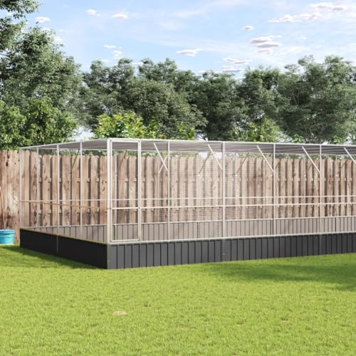 Mokuyary - Aviario con extensión de plata (832 x 414 x 212 cm, acero, pajarera al aire libre, jaula para pájaros, canarios, pinzas, periquitos ondulados, indeseparables