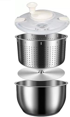 Salladsslunga Stor 6l Rostfritt Stål Grönsaker Tvättmaskin Torktumlare Diskmaskinssäker Centrifug För Frukt Pasta Och Pommes Frites Köksredskap För Tvätt Och Torkning Av Grönsaker
