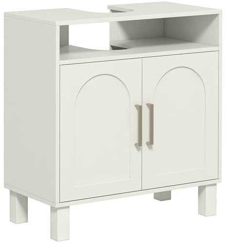 HOMCOM Mueble Bajo Lavabo con Estante Ajustable 60x30x63 cm Blanco Crema