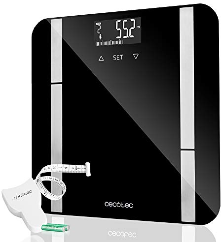 Cecotec Bilancia da Bagno Digitale Surface Precision 9450 Full Healthy. Alta precisione, Piattaforma in Vetro temperato di sicurezza, Schermo LCD, Capacità massima di 180kg, Metro a nastro