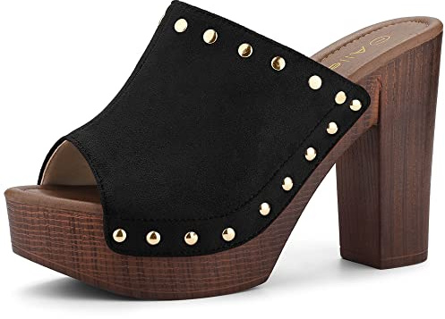 Allegra K Femm Sandas Talon Carré Plateforme Bout Ouvert Noir 42