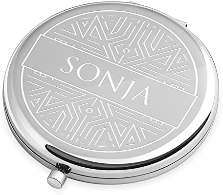 Maverton Taschenspiegel mit Gravur - rund - Doppelspiegel - regulär + mit Vergrößerung - Reisespiegel für Handtaschen - Geschenk für Damen - Silber - Labirynth