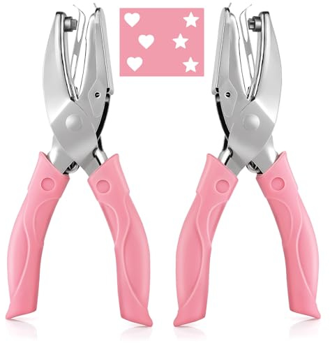 Aster 2PCS punzonatrice manuale per carta in metallo, punzonatrici con impugnatura morbida a forma di cuore/stella, punzonatrice per etichette fai-da-te, abbigliamento, biglietti, strumento per
