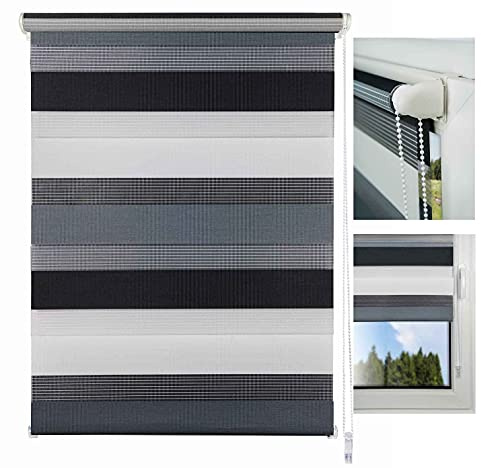 metablo Doppelrollo Duo Rollo lichtdurchlässig ohne Bohren für Fenster und Türen mit Klemmträger Grau-Anthrazit 60x160 cm