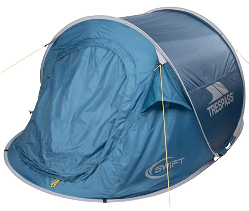 Trespass Unisex Tent Swift - 2 Man Pop Up Waterproof Patterned Tent, Full Mosquito Net Door, Fire Retardant ISO6940, Includes Carry Bag, Pegs, Guy Ropes, Camping Hiking