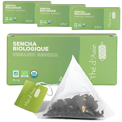 Khla - Thé Sencha Bio - Pack de 80 Sachets Infusettes Pyramides - Iced Tea - Thé Vert Sencha Japonais - Frais & Parfumé - Thé d’Asie Pyramidal - Origine Chine - Glacé ou Chaud - Tisane & Infusion