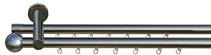 tilldekor Innenlauf Gardinenstange nach Maß, Formentor 2-läufig Edelstahl-Optik, 16mm Durchmesser, auf Maß gefertigt, 400 cm, inkl. Trägern und Endstücken