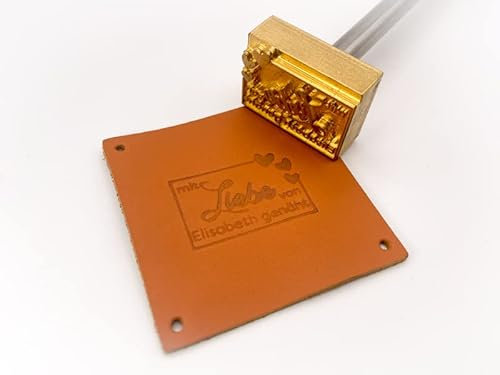 Dein Brandstempel elektrischer Schriftzug im Motiv mit Liebe genäht für Leder, Holz, Pappe - personalisiertes Brandeisen, individueller Brennstempel in 40 x 27 mm
