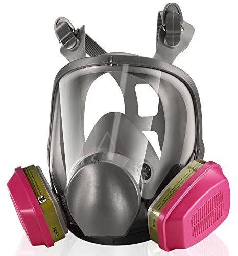 Pro Full-Face Respirator Mask with 60926 Filter，Anti-Fog Goggle，Reusable Gas Masks for Dust Painting Organic Vapor Epoxy Resin Welding Construction Woodworking Chemical Polishing Cutting，Pink & Grey