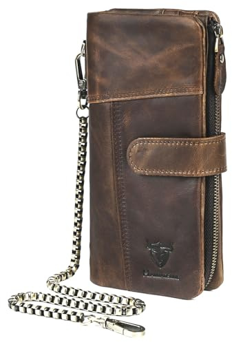 Handadsume Cuoio genuino Viaggi Regalo Tasca per monete Lunga Organizzatore Catena Rfid Portafoglio Portafoglio Con Snap Per Uomini Maschio 1803 (1803 Marrone chiaro)