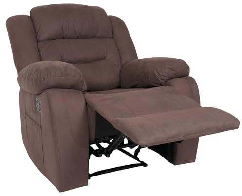Mendler Fernsehsessel HWC-J57, XXL Relaxsessel TV-Liegesessel Nosagfederung Wildleder-Optik Stoff/Textil bis 200kg - braun