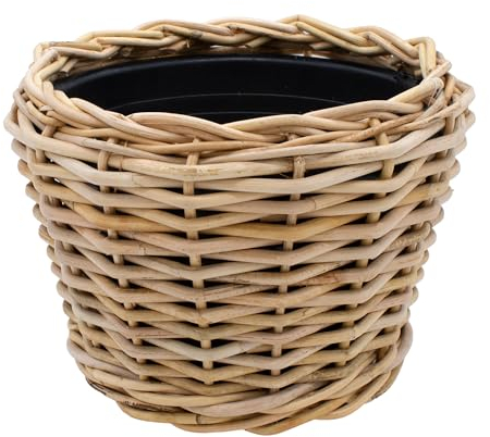 Spetebo Rattan Pflanztopf mit Kunststoff Einsatz - 33 x 24 cm - Garten Deko Blumenkorb Shabby grau - Drypot Weide Flechtkorb Pflanzen Behälter Blumen Kübel