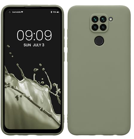 kwmobile Carcasa Compatible con Xiaomi Redmi Note 9 Funda - con Bordes elevados - Apto Carga inalámbrica - Gris Verdoso Mate