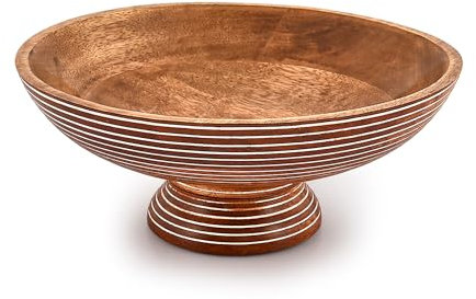 Indus Lifespace Corbeille à fruits en bois de manguier fabriquée à la main en bambou de style rustique, 30,48 x 30,48 cm (H x P) - Idéal pour les fruits, les collations, les desserts, les pâtes, les