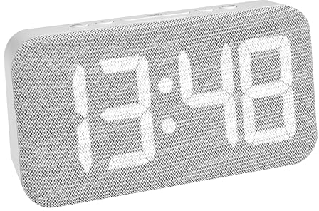 TFA Dostmann Sveglia digitale con 3 livelli di luminosità, 60.2042.02, da comodino, funzione snooze, con data, 3 funzioni di sveglia (Lu-Ve, Lu-Sa, Lu-Do), dimmerabile, orologio da tavolo, bianca