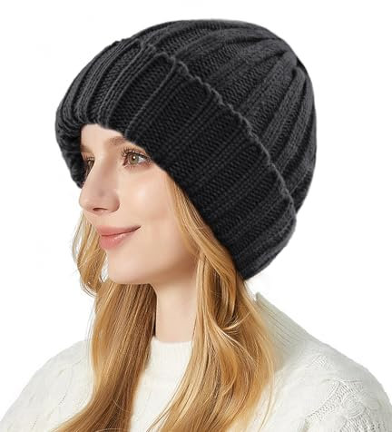 FORVEVO Mütze Damen Winter, Thermo Wintermütze mit Fleece Futter, Warme Beanie Damen, Klassische Strickmütze für Kaltes Wetter(schwarz)