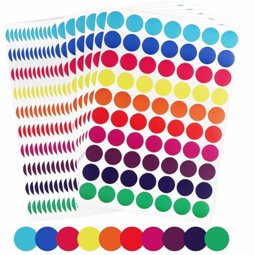 1750 Stück Klebepunkte Bunt, 20mm Punkte Aufkleber 6 Farben, Markierungspunkte Sticker, Runde Aufkleber für DIY Büro Wird zum Markieren, Kategorisieren und Warnen verwendet(25 Blatt)
