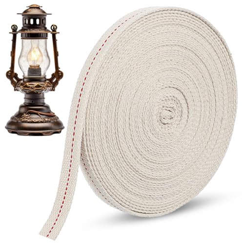 Yuanchu Stoppini per lampade a olio da 1,3 cm, stoppini di ricambio in cotone da 1,3 cm per lampada a olio, stoppini piatti intrecciati con punto rosso, per lanterne a base di paraffina e cherosene