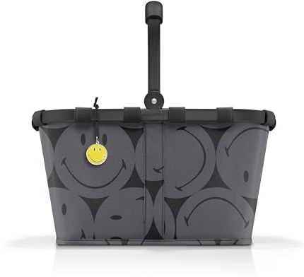 reisenthel carrybag – stabil shoppingkorg med gott om lagringsutrymme och praktisk innerficka – elegant och vattenavvisande design, Smiley Grey, 48 x 29 x 28 cm (B x H x T)