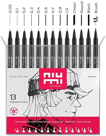 niumi Pigmentliner Professional Set - 13 tiefschwarze Fineliner